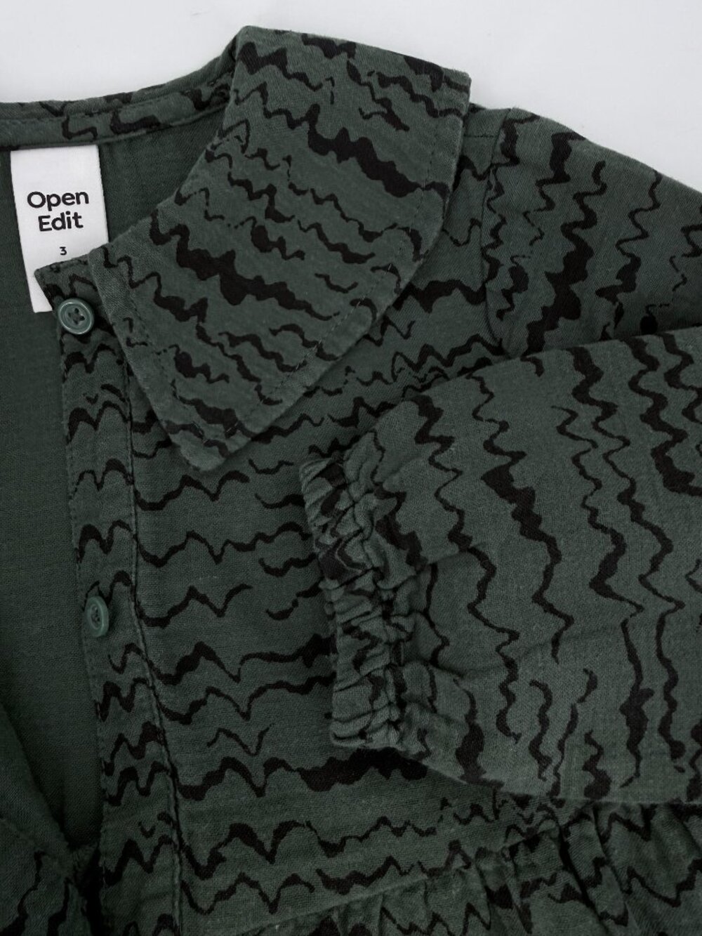 Open Edit Organic Cotton Tiered Shirt Dress Olive Green 3T - Picture 4 of 8
